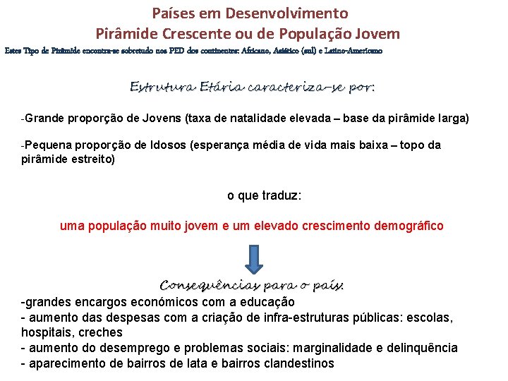 Países em Desenvolvimento Pirâmide Crescente ou de População Jovem Estes Tipo de Pirâmide encontra-se