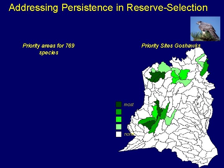 Addressing Persistence in Reserve-Selection Priority areas for 769 species Priority Sites Goshawks most none