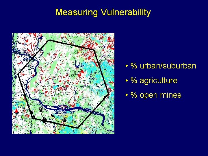Measuring Vulnerability • % urban/suburban • % agriculture • % open mines 