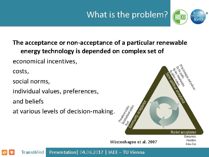 What is the problem? The acceptance or non-acceptance of a particular renewable energy technology