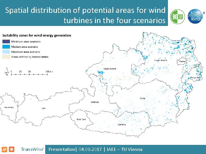 Spatial distribution of potential areas for wind turbines in the four scenarios Trans. Wind