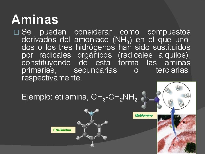 Aminas � Se pueden considerar como compuestos derivados del amoniaco (NH 3) en el