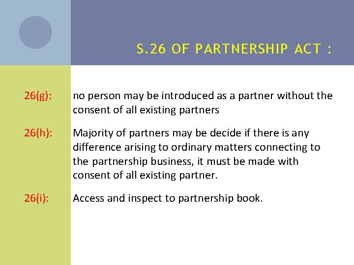 S. 26 OF PARTNERSHIP ACT : 26(g): no person may be introduced as a