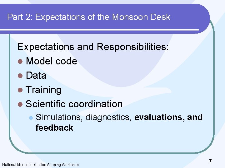 Part 2: Expectations of the Monsoon Desk Expectations and Responsibilities: l Model code l Part 2: Expectations of the Monsoon Desk Expectations and Responsibilities: l Model code l