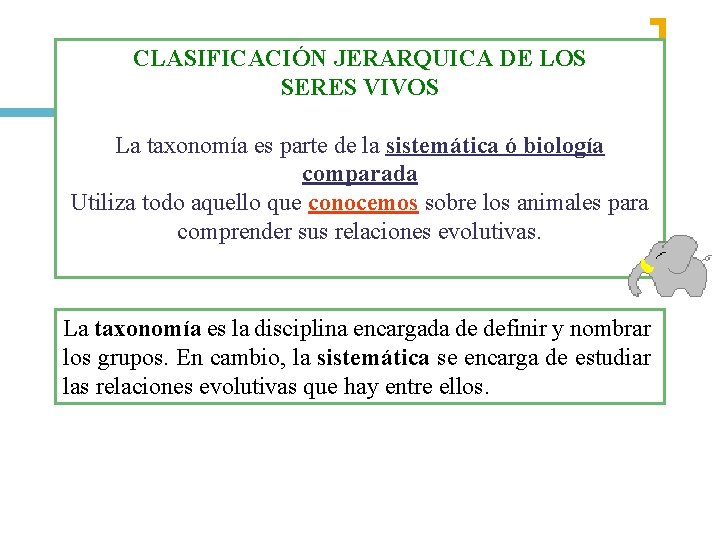 CLASIFICACIÓN JERARQUICA DE LOS SERES VIVOS La taxonomía es parte de la sistemática ó