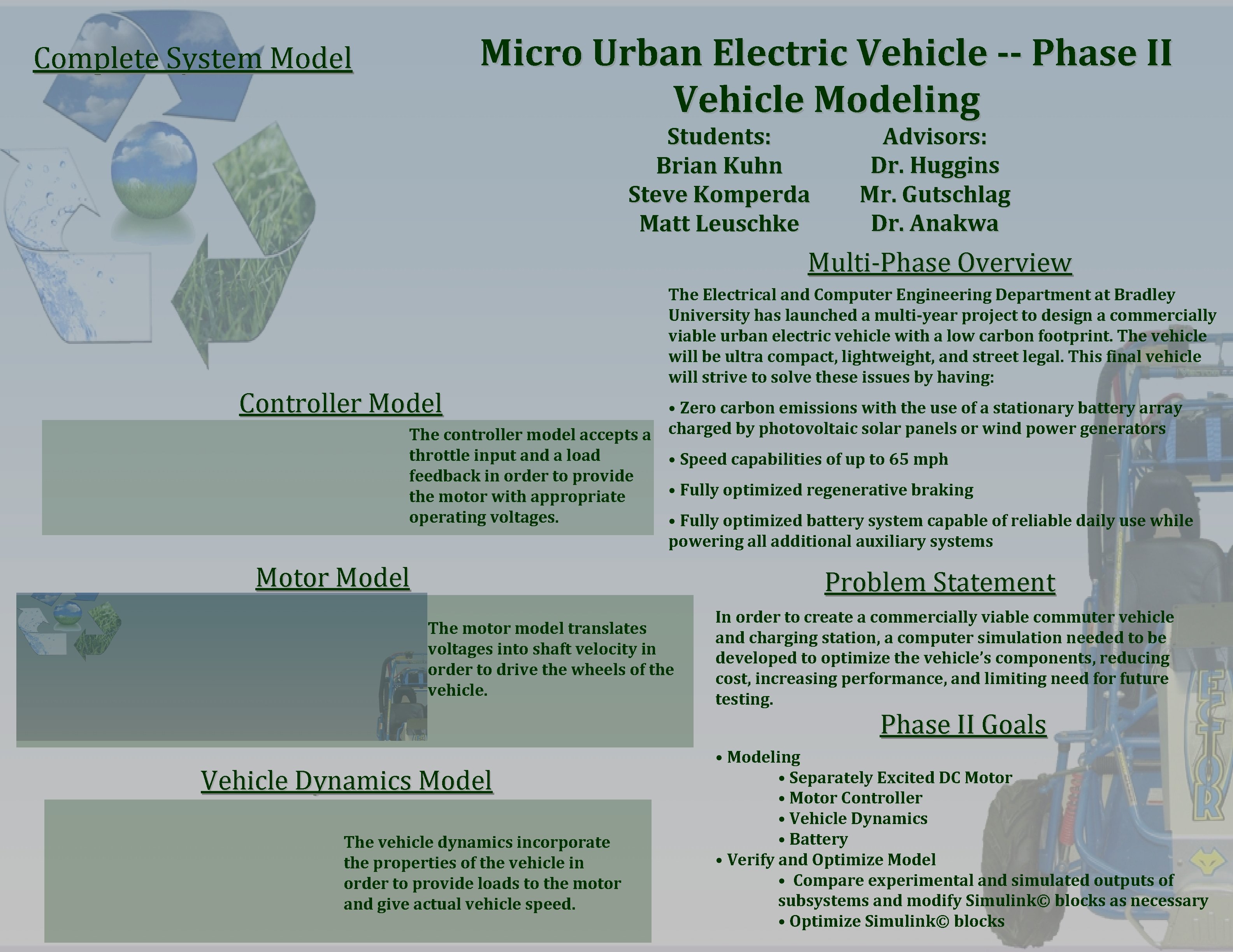 Micro Urban Electric Vehicle -- Phase II Vehicle Modeling Complete System Model Students: Brian