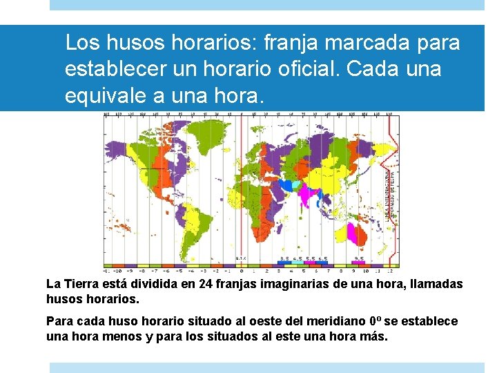 Los husos horarios: franja marcada para establecer un horario oficial. Cada una equivale a
