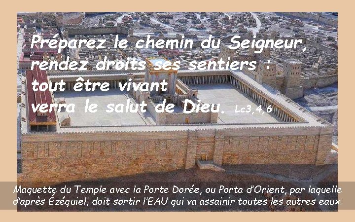 Préparez le chemin du Seigneur, rendez droits sentiers : tout être vivant verra le