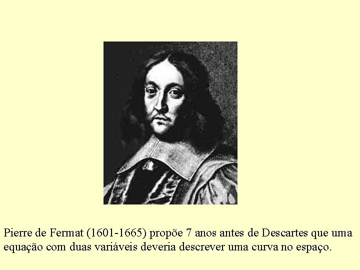 Pierre de Fermat (1601 -1665) propõe 7 anos antes de Descartes que uma equação