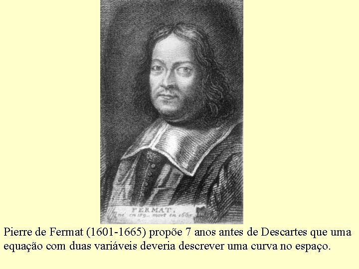 Pierre de Fermat (1601 -1665) propõe 7 anos antes de Descartes que uma equação