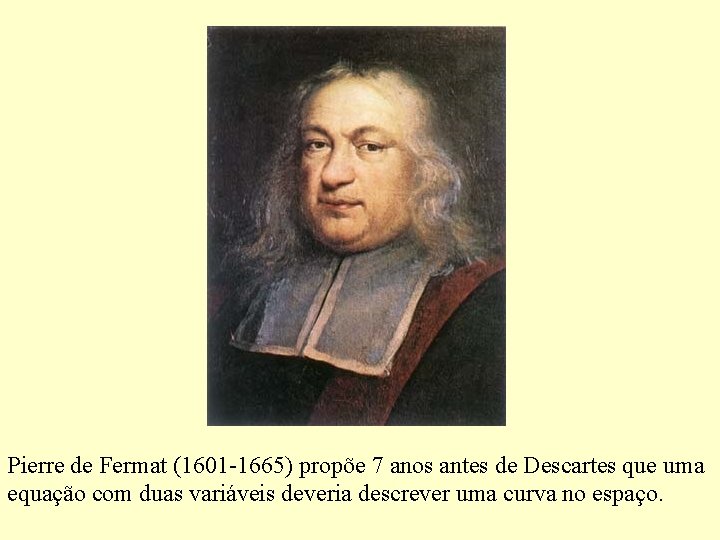 Pierre de Fermat (1601 -1665) propõe 7 anos antes de Descartes que uma equação