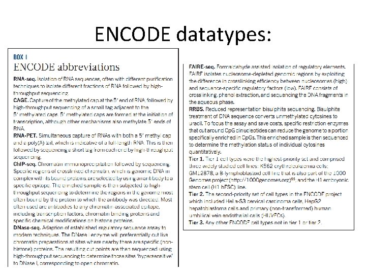 ENCODE datatypes: 