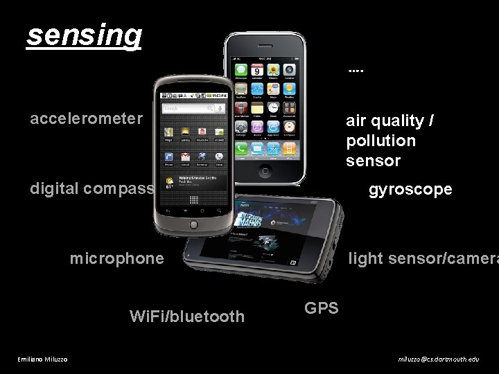 sensing …. accelerometer air quality / pollution sensor digital compass gyroscope microphone Wi. Fi/bluetooth