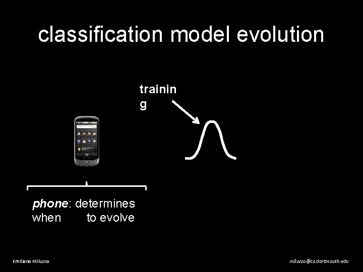 classification model evolution trainin g phone: determines when to evolve Emiliano Miluzzo miluzzo@cs. dartmouth.