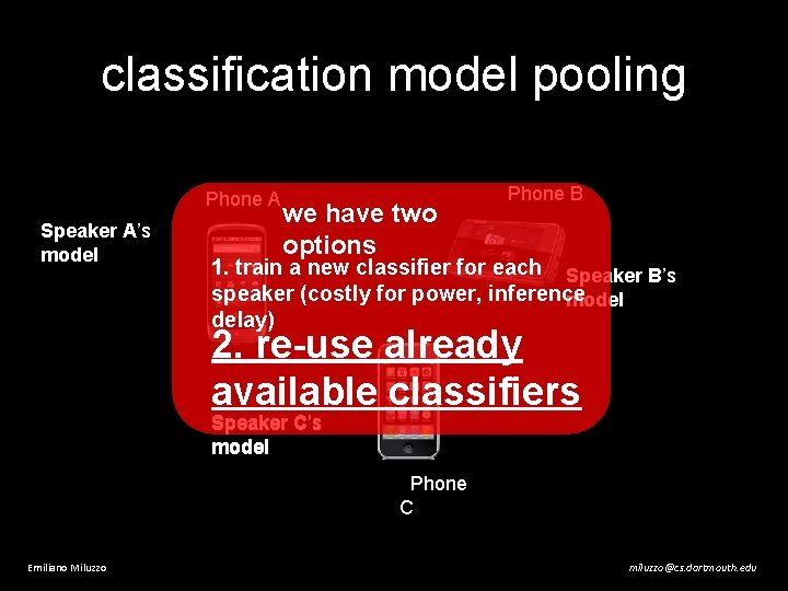 classification model pooling Phone A Speaker A’s model we have two options Phone B