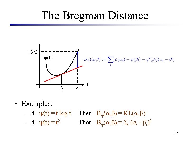 The Bregman Distance ( i) (t) i i t • Examples: – If (t)