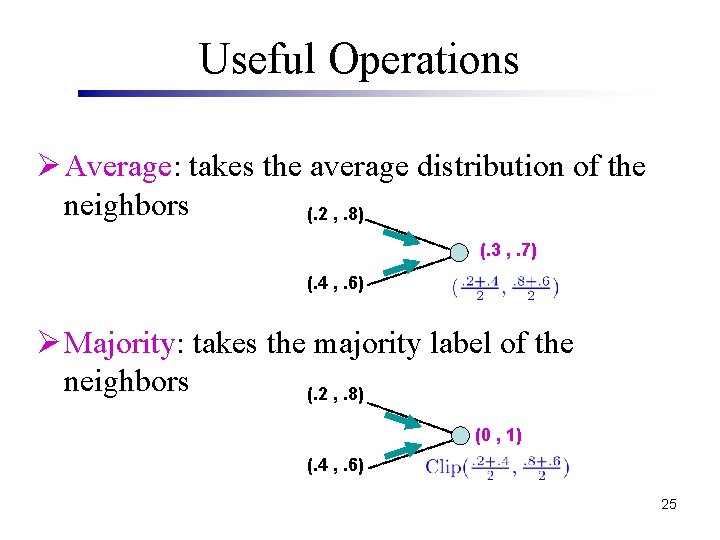 Useful Operations Ø Average: takes the average distribution of the neighbors (. 2 ,