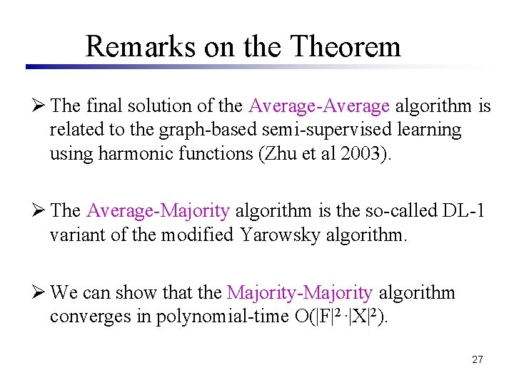 Remarks on the Theorem Ø The final solution of the Average-Average algorithm is related