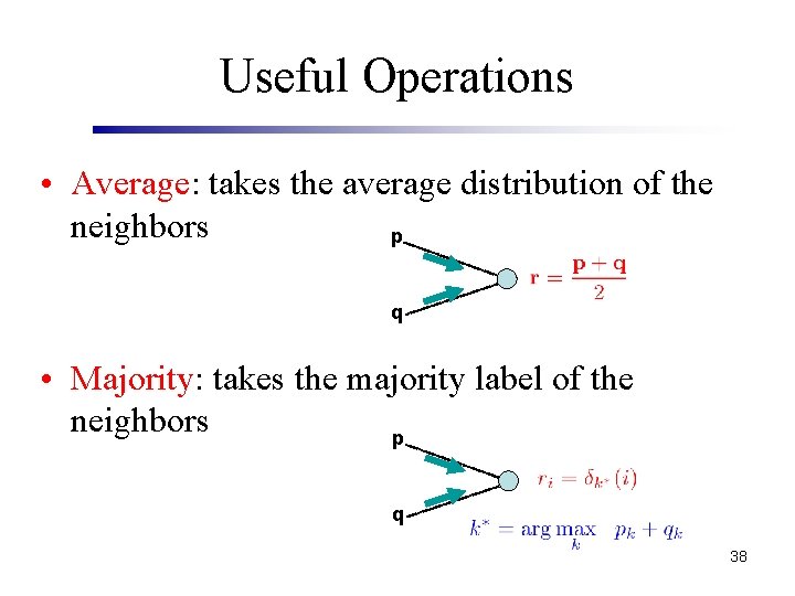 Useful Operations • Average: takes the average distribution of the neighbors p q •