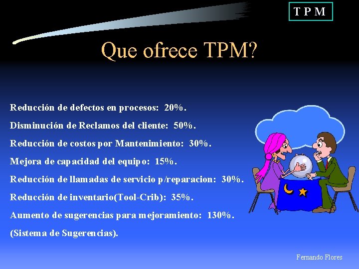 TPM Que ofrece TPM? Reducción de defectos en procesos: 20%. Disminución de Reclamos del