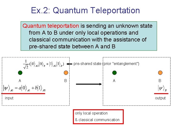 Ex. 2: Quantum Teleportation Quantum teleportation is sending an unknown state from A to