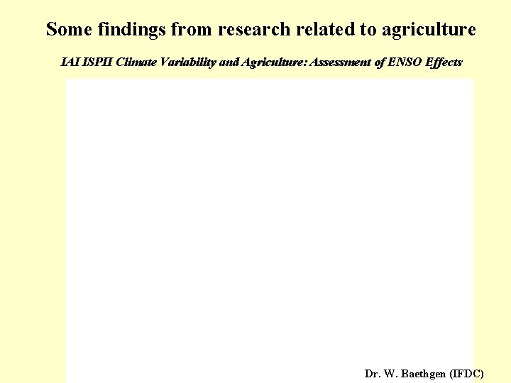 Some findings from research related to agriculture IAI ISPII Climate Variability and Agriculture: Assessment