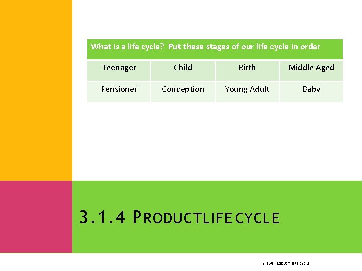 What is a life cycle? Put these stages of our life cycle in order