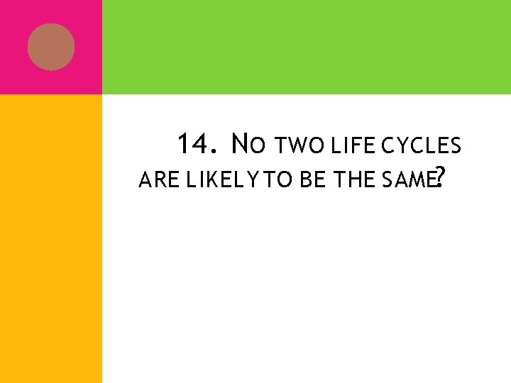 14. N O TWO LIFE CYCLES ARE LIKELY TO BE THE SAME? 