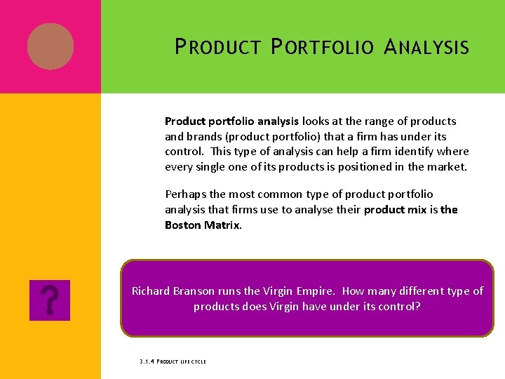 P RODUCT P ORTFOLIO A NALYSIS Product portfolio analysis looks at the range of