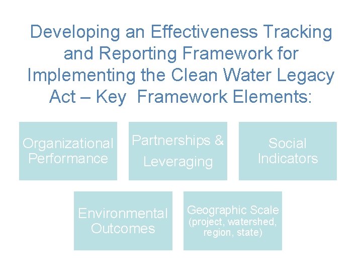 Developing an Effectiveness Tracking and Reporting Framework for Implementing the Clean Water Legacy Act