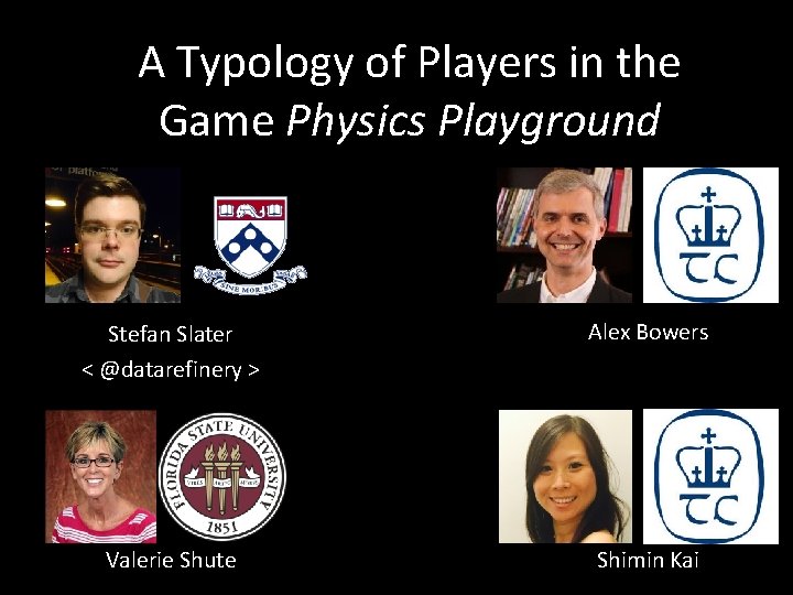 A Typology of Players in the Game Physics Playground Stefan Slater < @datarefinery >