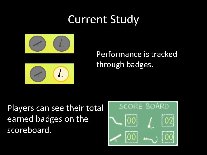 Current Study Performance is tracked through badges. Players can see their total earned badges