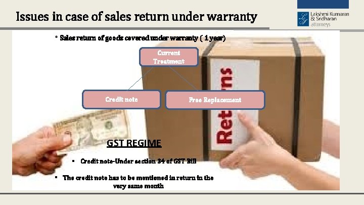 Issues in case of sales return under warranty * Sales return of goods covered