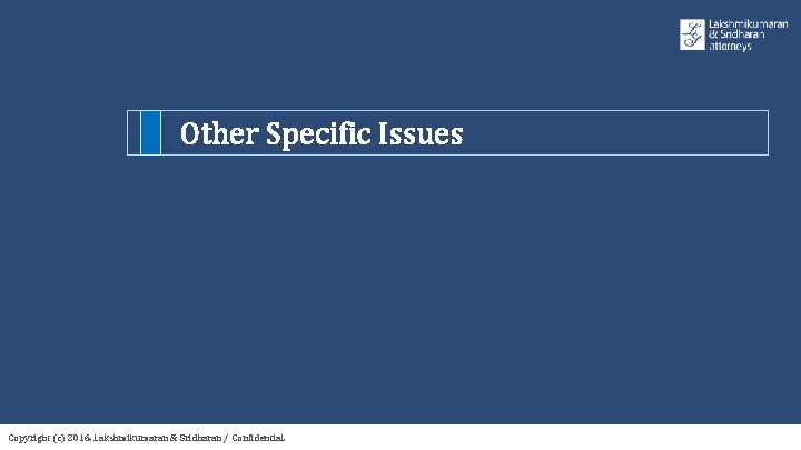 Other Specific Issues Copyright (c) 2016. Lakshmikumaran & Sridharan / Confidential. 
