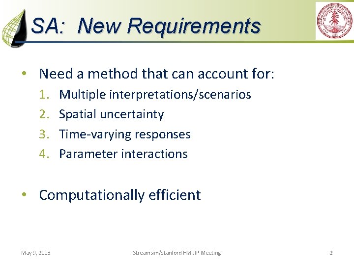 SA: New Requirements • Need a method that can account for: 1. 2. 3.