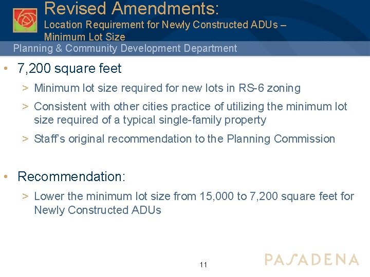 Revised Amendments: Location Requirement for Newly Constructed ADUs – Minimum Lot Size Planning &