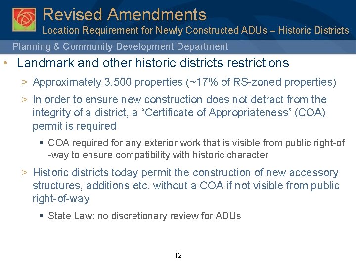 Revised Amendments Location Requirement for Newly Constructed ADUs – Historic Districts Planning & Community