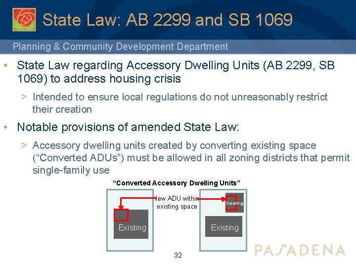 State Law: AB 2299 and SB 1069 Planning & Community Development Department • State