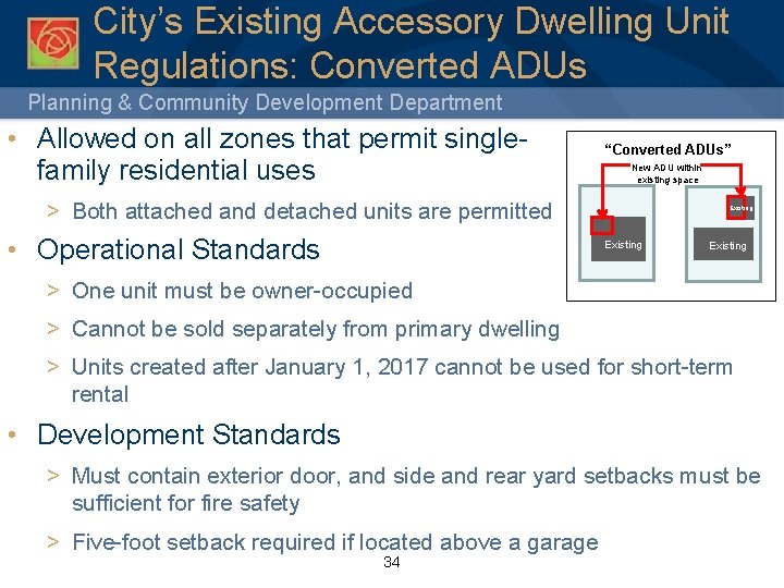 City’s Existing Accessory Dwelling Unit Regulations: Converted ADUs Planning & Community Development Department •
