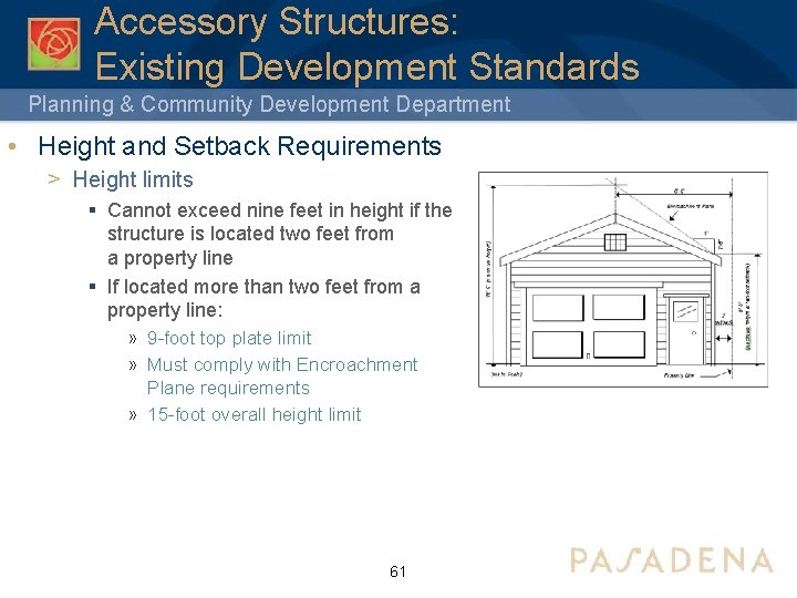 Accessory Structures: Existing Development Standards Planning & Community Development Department • Height and Setback