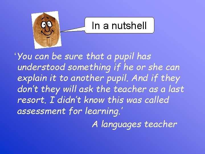 In a nutshell ‘You can be sure that a pupil has understood something if