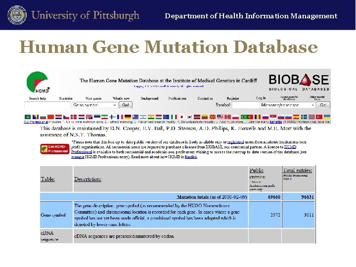 Department of Health Information Management Human Gene Mutation Database 