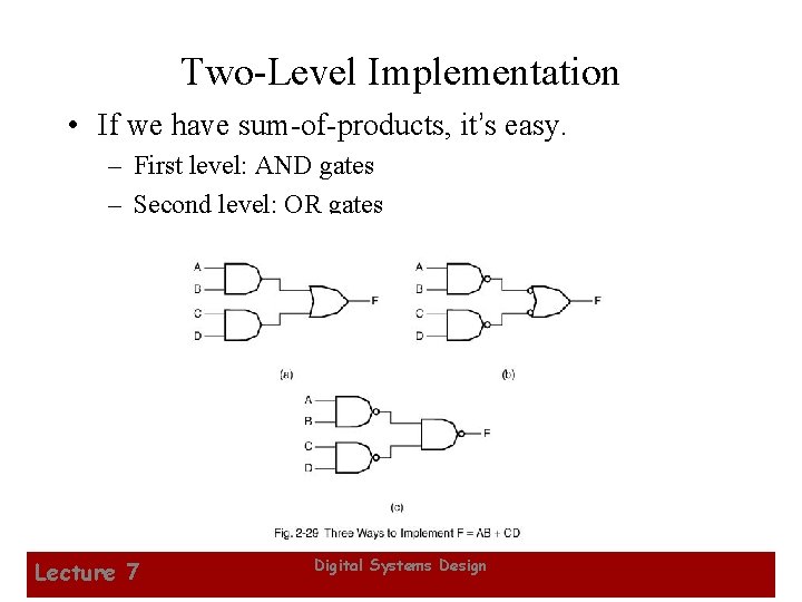Two-Level Implementation • If we have sum-of-products, it’s easy. – First level: AND gates