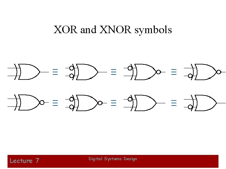 XOR and XNOR symbols Lecture 7 Digital Systems Design 23 