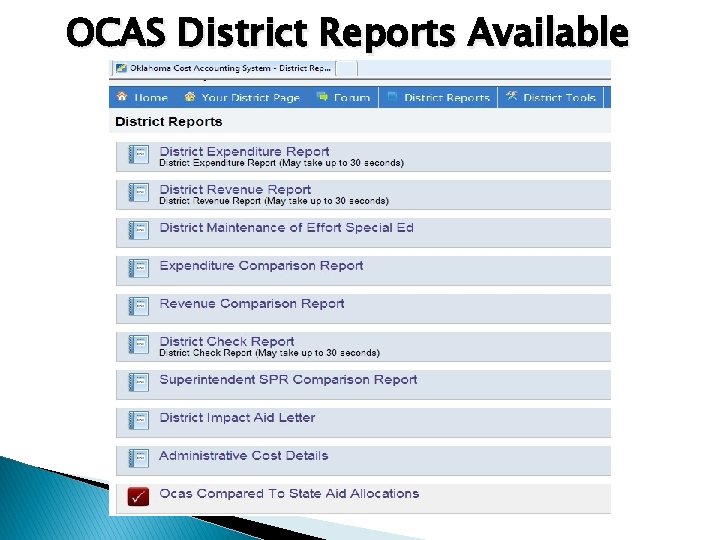OCAS District Reports Available 