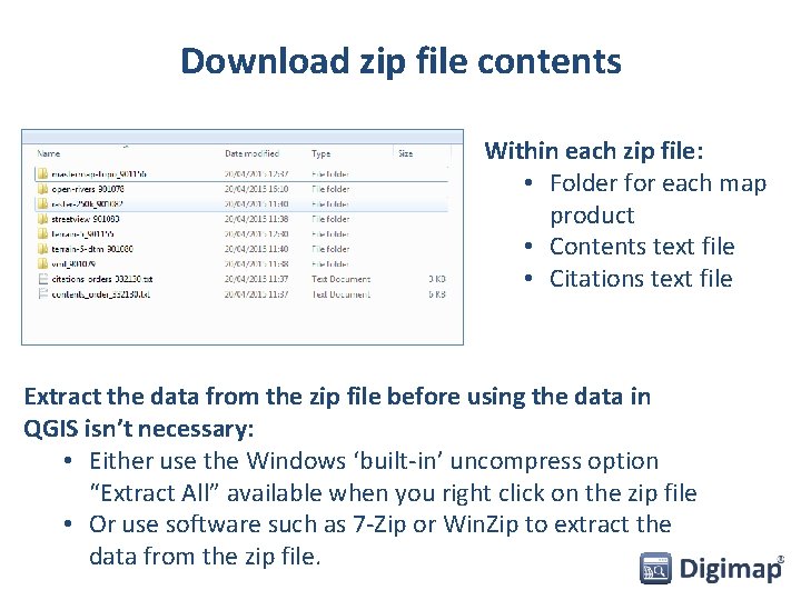 Download zip file contents Within each zip file: • Folder for each map product
