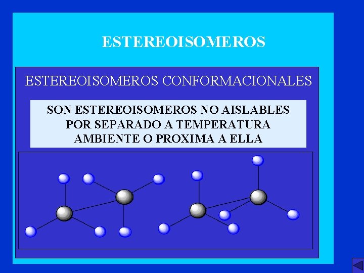 ESTEREOISOMEROS CONFORMACIONALES SON ESTEREOISOMEROS NO AISLABLES POR SEPARADO A TEMPERATURA AMBIENTE O PROXIMA A