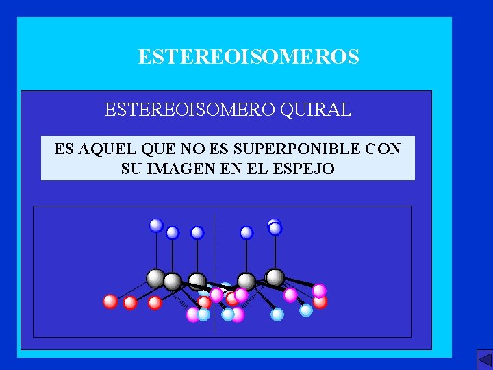 ESTEREOISOMEROS ESTEREOISOMERO QUIRAL ES AQUEL QUE NO ES SUPERPONIBLE CON SU IMAGEN EN EL