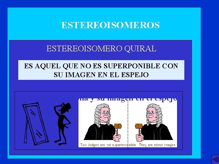 ESTEREOISOMEROS ESTEREOISOMERO QUIRAL ES AQUEL QUE NO ES SUPERPONIBLE CON SU IMAGEN EN EL