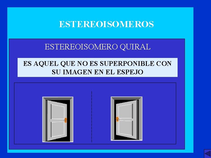 ESTEREOISOMEROS ESTEREOISOMERO QUIRAL ES AQUEL QUE NO ES SUPERPONIBLE CON SU IMAGEN EN EL